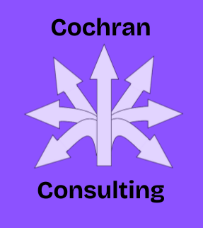 Image of arrows going in many directions from one central spot. Text says 'Cochran Consulting.'