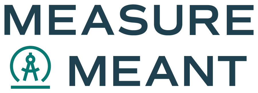 Words in Navy, "Measure Meant" next to dark teal compass logo