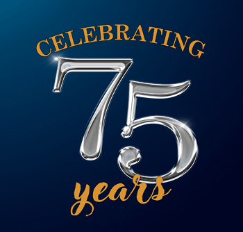 Celebrating 75 yaers gold, silver, blue