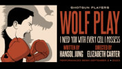 Wolf Play by Hansol Jung, Directed by Elizabeth Carter. A shadow of a wolf parallels a young boy with boxing gloves.