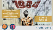 A man in an orange prison jumpsuit screaming at the ceiling. The title 1984, looms over head.Homegrown & Open Doors Highlight