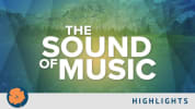 Sound of Music show art.  Abstract green hills behind show title text.