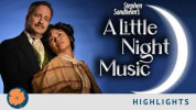 Mike Rhone and Jennifer Cuevas dressed as Frederik and Désirée from A Little Night Music, adjacent to the show logo.