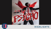 A faceless business man wearing a suit, dancing on a white bed. The title reads "American Psycho".