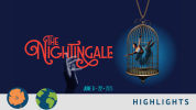 An aerialist that represents the Nightingale is in a cage.
