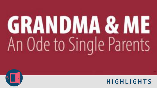 White text on red background with show title Grandma & Me: An Ode to Single Parents Open Doors Highlight