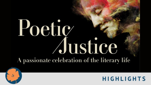 Poetic Justice title in serif font on black background, with abstract face above the text.