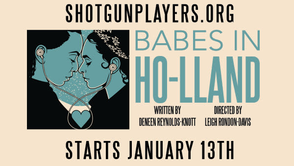 Two black women with their eyes closed share headphones as they listen to music.