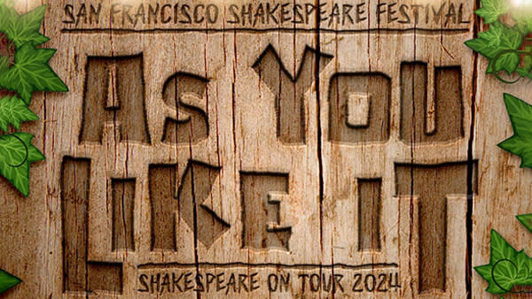 Title treatment for As You Like It - wooden wall with ivy on the sides