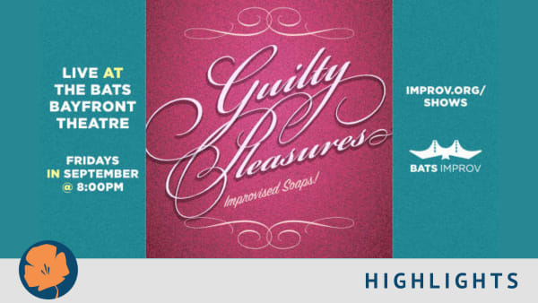 On left side "Live at the BATS BAYFRONT THEATRE FRIDAYS IN SEPTEMBER @ 8PM" centered on teal background. Center on bright pin