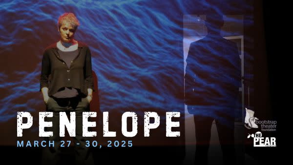 A woman stares out into the distance with the shadow of a man juxtaposed to her right.