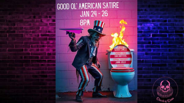 A gritty Uncle Sam with grey skin and yellow eyes holds a paper airplane, appearing to yell at the onlooker