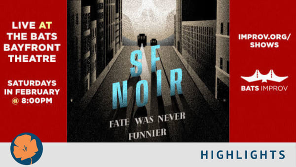 On left side "Live at the BATS BAYFRONT THEATRE SATURDAYS IN FEBRUARY @ 8PM" centered on red background. Centered image Downt