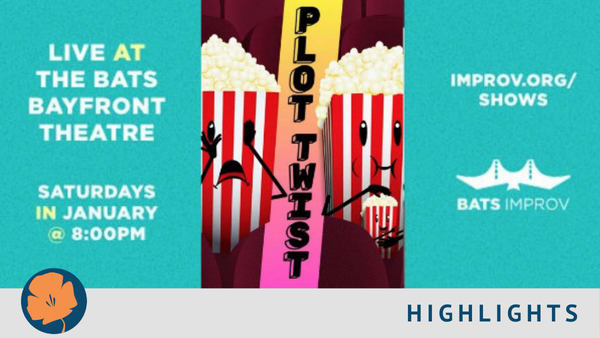 On left side "Live at the BATS BAYFRONT THEATRE SATURDAYS IN JANUARY @ 8PM" centered on teal background. Center on is two pop