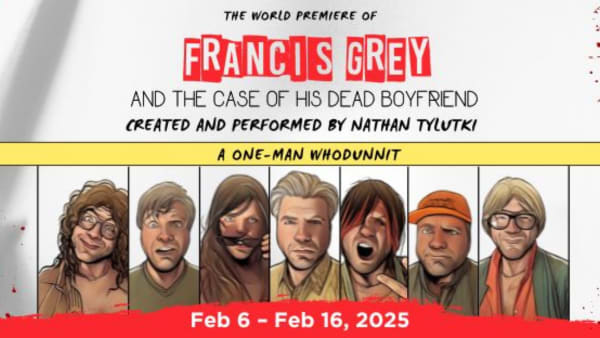 World Premiere of a one man who-dunnit you don't want to miss! Image is of the different characters in the show who are all s