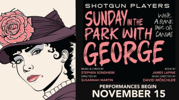 Horizontal graphic image featuring a close up of a young woman's face, looking back over her shoulder, wearing a rose hat