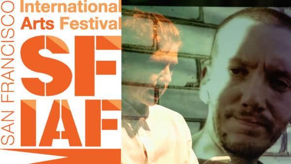 The faces of two men are seen, one a ghostly silhouette in a white dress shirt, the other in high-contrast