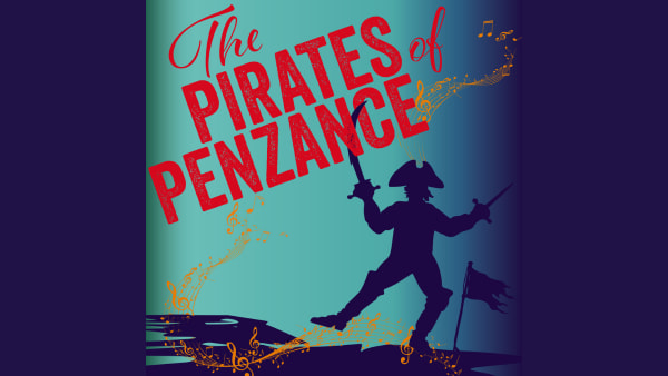 The Pirates of Penzance with a dancing pirate brandishing a sword.
