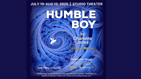 Humble Boy show logo on blue background with show dates and information.
