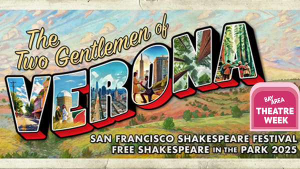 Title treatment for The Two Gentlemen of Verona. Postcard style script .