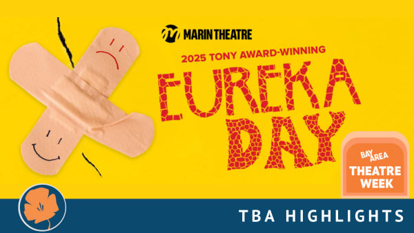 A bright yellow image with two bandaids overlapping that have a smiley face and frowny face drawn on them. Features red words