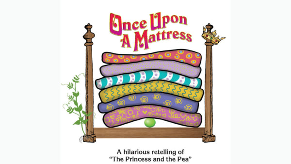 The picture is of a 4 poster bed stacked with 6 fluffy mattresses. Under the mattresses is a tiny pea.