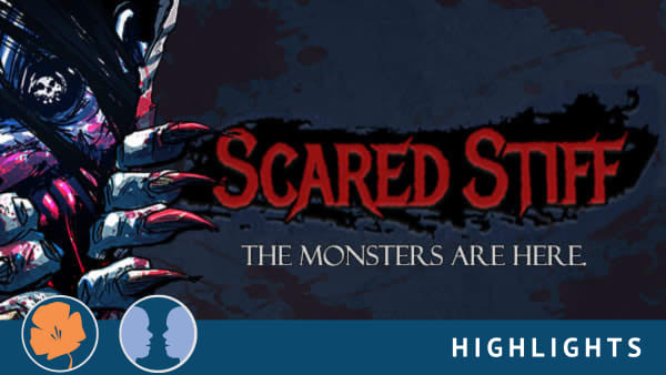 A demonic creature breaking through a crack in the wall, next to the words "Scared Stiff: The Monsters Are Here."