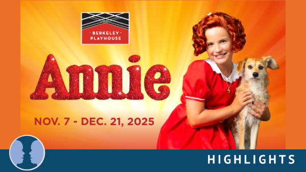 On top of an orange and yellow gradient background is the show title in sparkly red on the left and the performance run dates