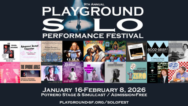 A variety of show images against a navy blue background announcing Solo Fest