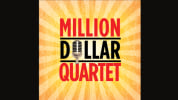 Million Dollar Quartet with a yellow and orange sunburst behind it