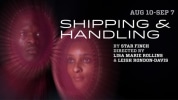 Shipping & Handling by Star Finch a poster of a black woman and a black man with purple sunburst