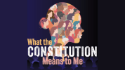 Woman's profile with the words what the constitution means to me