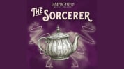 "A promotional image for Lamplighters Music Theatre's production of 'The Sorcerer.' The design features a vintage-style silv