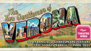 Title treatment for The Two Gentlemen of Verona. Postcard style script .