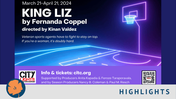 [image: Blue and purple neon basketball Court with text information about King Liz]
