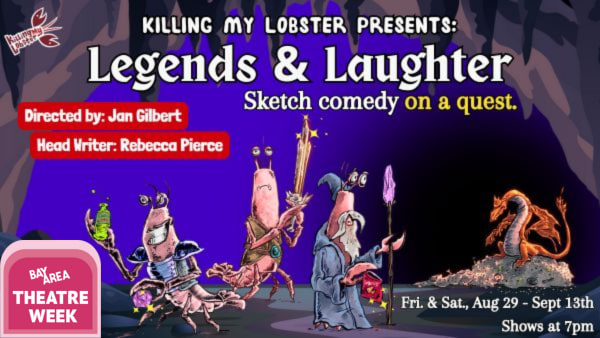 Three lobsters gather heroically in a cave - a Barbarian lobster holding a d20 die and Mountain Dew, a Warrior lobster with a