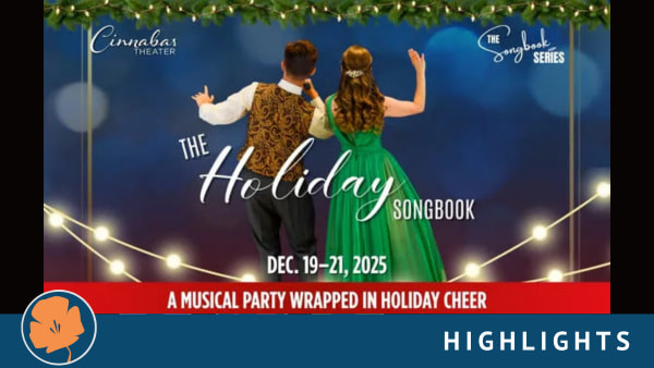Male and Female singers face away against a blue background. The words "The Holiday Songbook" across the banner.