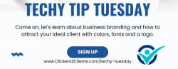 Ad for a class on creating a business branding kit by Clickers 2 Clients.