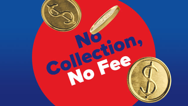 Coins floating around text, no collection, no fee.