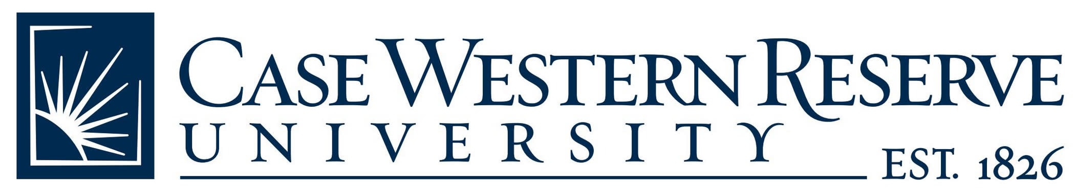 Blue and White Case Western Reserve University Sunburst Logo