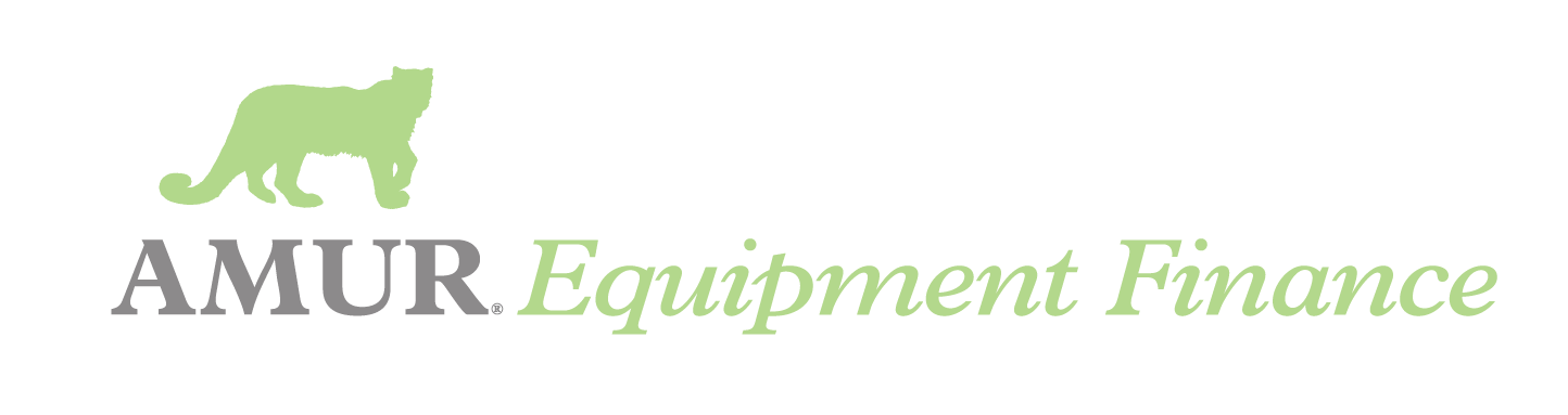 The Amur Equipment Finance Logo is lime green and grey, with a silhouette of an Amur Leopard in lime green to the top left.