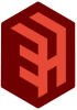 EleeHub logo, a cube with EH integrated in two tones of red, E a dark red, and H a lighter light.