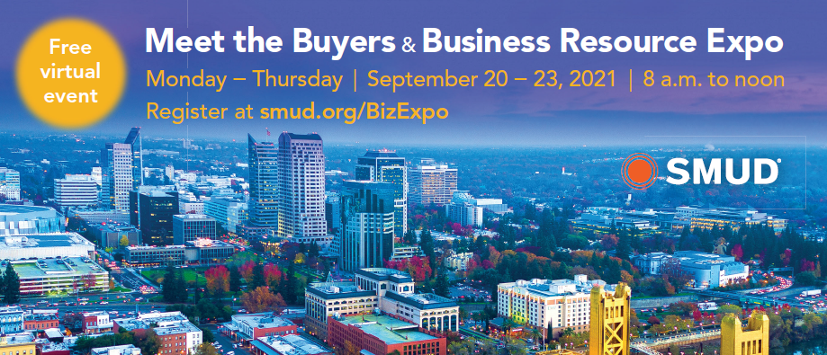 SMUD's Meet the Buyers & Business Resource Expo flyer; Sept 20-23, 2021 from 8 am to noon