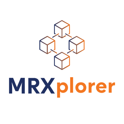 M R Xplorer logo with four connected cubes and MRXplorer in navy and orange under the cubes