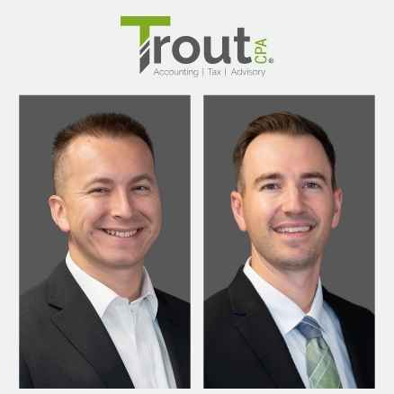 Headshot of Dan Chodan and Travis Oot under the Trout CPA logo
