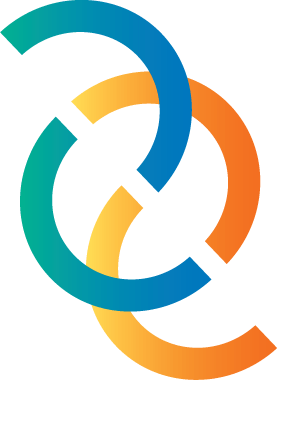 Multi-colored half circles in blue, green, orange and yellow to represent brain synapses