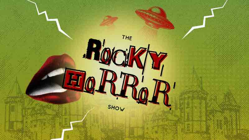 Space Ships hover over Red Lips biting onto Rocky Horror Show by Richard O'Brien