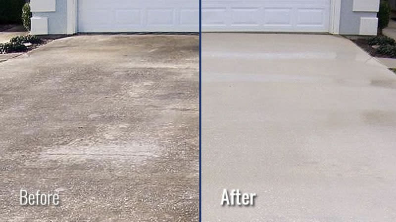 Driveway cleaning and sealing before and after photos