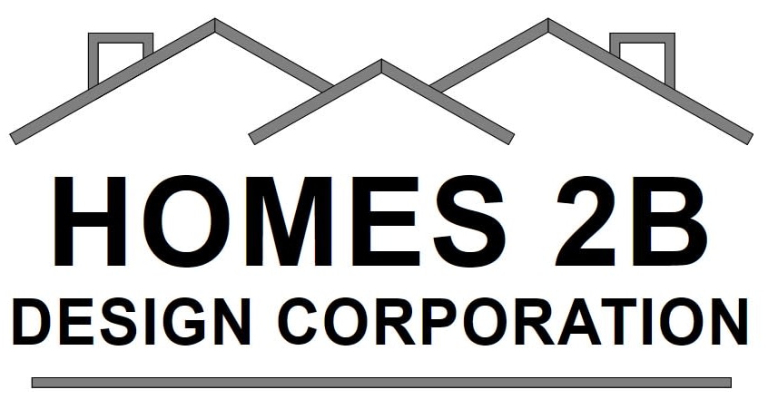 Our logo: a roof line at the top and a horizontal line at the bottom.  Between them is text: Homes 2B Design Corporation.