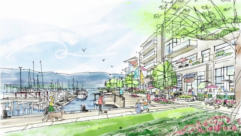 An artists rendering of the preliminary vision for the Somass lands in Port Alberni. PWL PARTNERSHIP